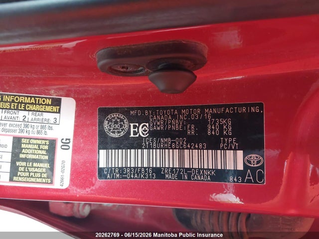 2T1BURHE8GC642483 Toyota COROLLA LE