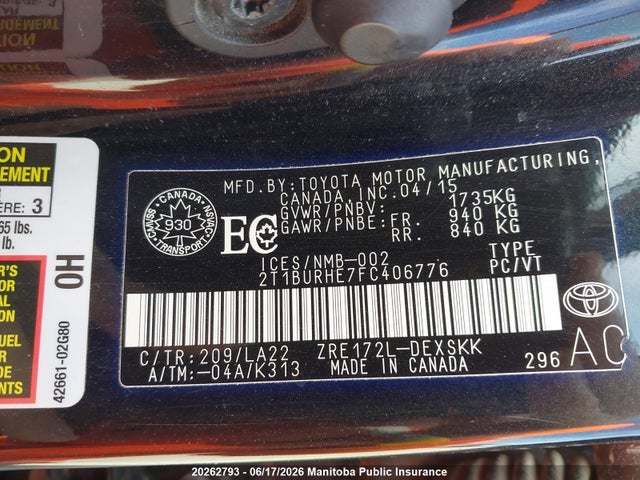 Toyota Corolla S 2015 2T1BURHE7FC406776 Image 8