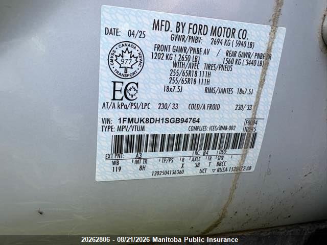 1FMUK8DH1SGB94764 Ford Explorer Active