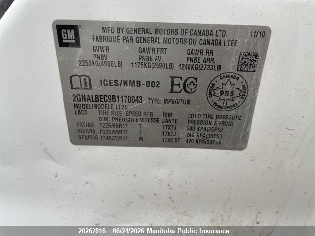 Продажа на аукционе авто 2011 Chevrolet Equinox Ls, vin: 2GNALBEC9B1170043, номер лота: 20262816