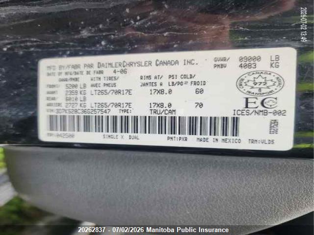 Продаж на аукціоні авто 2006 Dodge Ram 2500 Laramie Quad Cab, vin: 3D7KS28C36G257547, номер лоту: 20262837