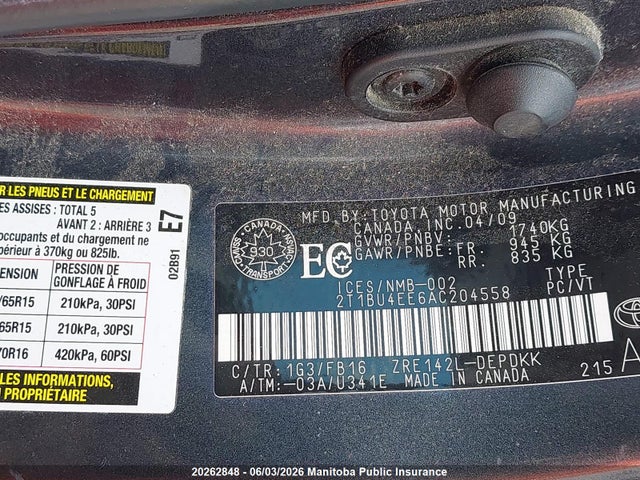 Aukcja sprzedaży 2010 Toyota Corolla Ce, vin: 2T1BU4EE6AC204558, numer aukcji: 20262848