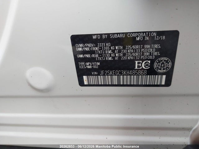 Продажа на аукционе авто 2019 Subaru Forester 2.5i Touring, vin: JF2SKEGC3KH485868, номер лота: 20262853