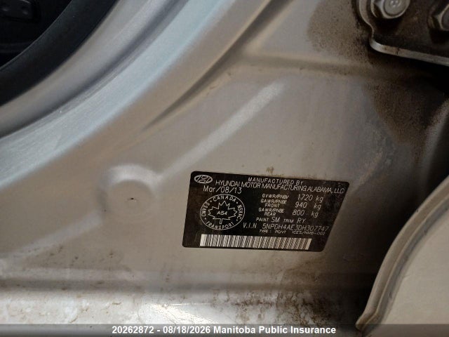 20262872 :رقم المزاد ، 5NPDH4AE3DH307747 vin ، 2013 Hyundai Elantra Limited مزاد بيع