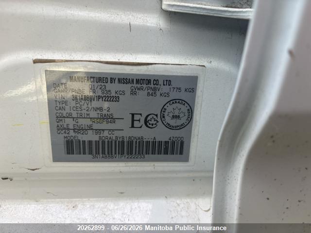 Aukcja sprzedaży 2023 Nissan Sentra 2.0 S, vin: 3N1AB8BV1PY222233, numer aukcji: 20262899