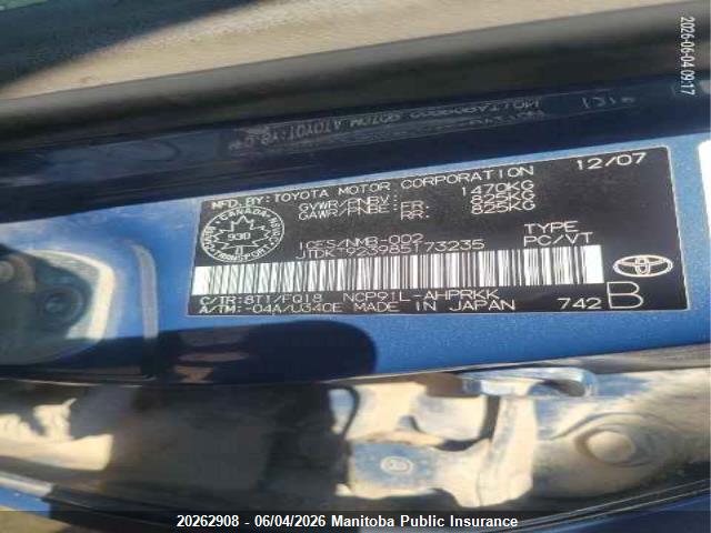 Aukcja sprzedaży 2008 Toyota Yaris Le, vin: JTDKT923985173235, numer aukcji: 20262908