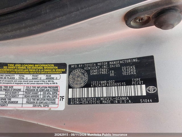 2006 Toyota Camry Solara Se V6 მანქანა იყიდება აუქციონზე, vin: 4T1CA38PX6U069515, აუქციონის ნომერი: 20262915