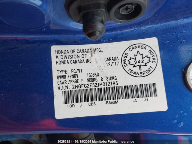 2018 Honda Civic Lx მანქანა იყიდება აუქციონზე, vin: 2HGFC2F52JH012195, აუქციონის ნომერი: 20262951