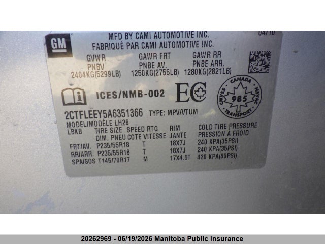 Aukcja sprzedaży 2010 Gmc Terrain Sle, vin: 2CTFLEEY5A6351366, numer aukcji: 20262969