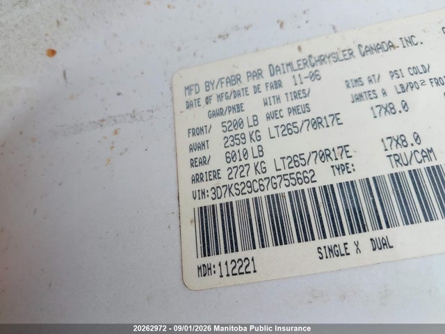 Aukcja sprzedaży 2007 Dodge Ram 2500 Laramie Mega Cab, vin: 3D7KS29C67G755662, numer aukcji: 20262972