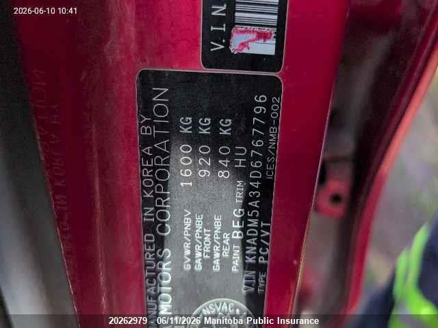 20262979 :رقم المزاد ، KNADM5A34D6767796 vin ، 2013 Kia Rio5 Lx+ مزاد بيع
