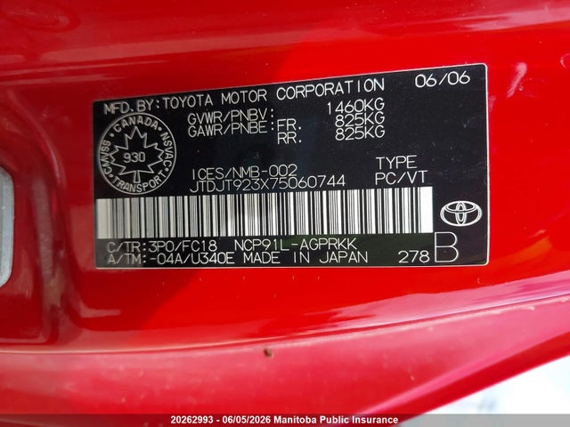 Aukcja sprzedaży 2007 Toyota Yaris Ce, vin: JTDJT923X75060744, numer aukcji: 20262993