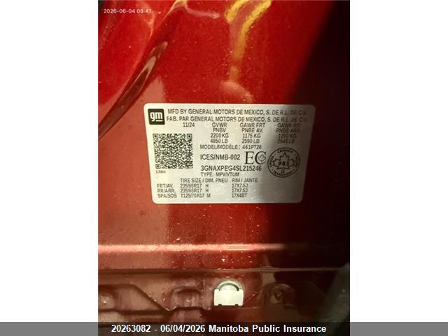 20263082 :رقم المزاد ، 3GNAXPEG4SL215246 vin ، 2025 Chevrolet Equinox Lt مزاد بيع