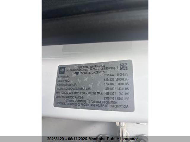 Продаж на аукціоні авто 2019 Chevrolet Silverado 1500 Cust Trail Dc, vin: 1GCRYBEF3KZ258178, номер лоту: 20263120