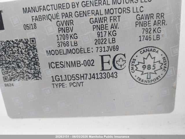 Chevrolet SONIC LS 2018 1G1JD5SH7J4133043 Image 9