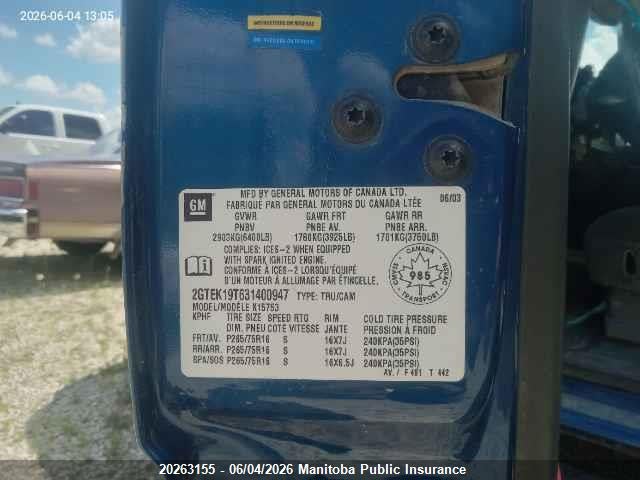 Aukcja sprzedaży 2003 Gmc Sierra 1500 Ext Cab, vin: 2GTEK19T631400947, numer aukcji: 20263155