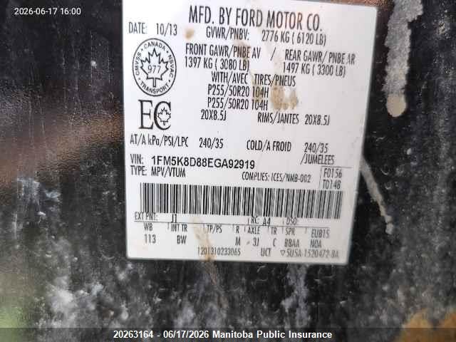 Продаж на аукціоні авто 2014 Ford Explorer Xlt, vin: 1FM5K8D88EGA92919, номер лоту: 20263164