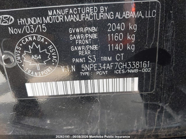 Aukcja sprzedaży 2016 Hyundai Sonata Limited, vin: 5NPE34AF7GH338161, numer aukcji: 20263195
