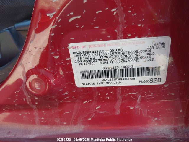Продажа на аукционе авто 2006 Mitsubishi Outlander Ls, vin: JA4LZ31FX6U604738, номер лота: 20263225