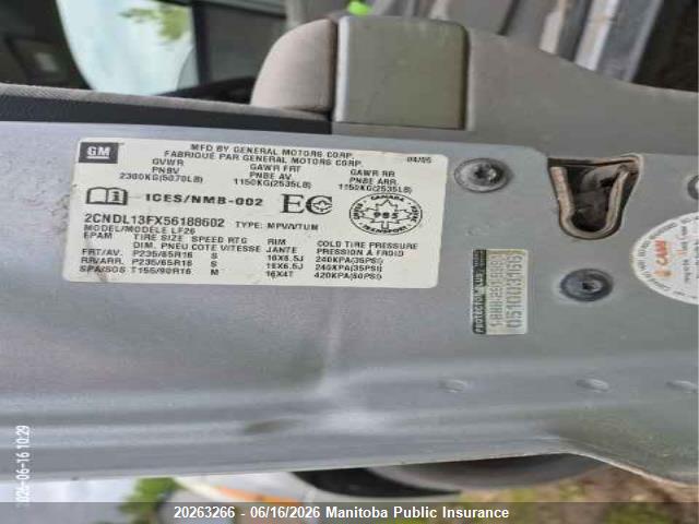Aukcja sprzedaży 2005 Chevrolet Equinox Ls V6, vin: 2CNDL13FX56188602, numer aukcji: 20263266