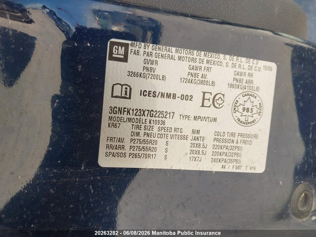 Продаж на аукціоні авто 2007 Chevrolet Avalanche 1500 Lt, vin: 3GNFK123X7G225217, номер лоту: 20263282
