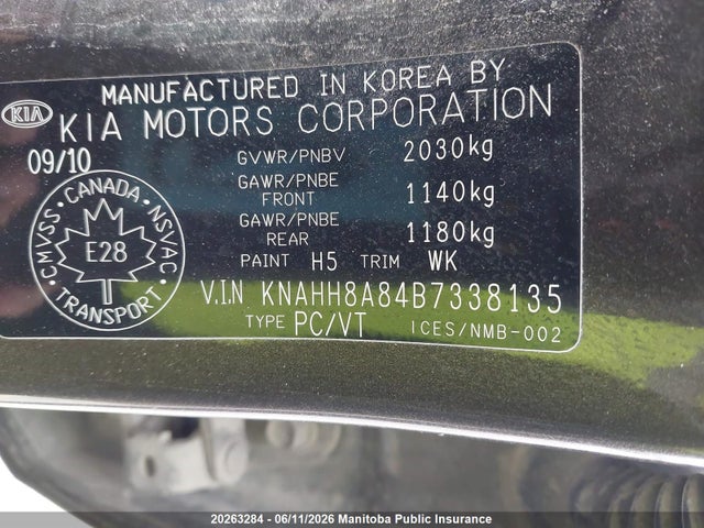 2011 Kia Rondo Ex მანქანა იყიდება აუქციონზე, vin: KNAHH8A84B7338135, აუქციონის ნომერი: 20263284