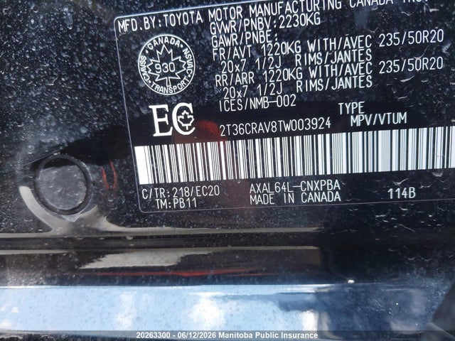 2026 Toyota Rav4 Xse Hev მანქანა იყიდება აუქციონზე, vin: 2T36CRAV8TW003924, აუქციონის ნომერი: 20263300