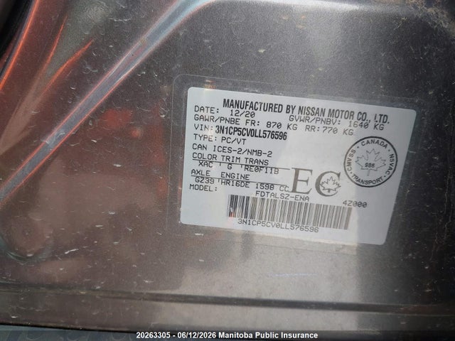Продажа на аукционе авто 2020 Nissan Kicks Sv, vin: 3N1CP5CV0LL576596, номер лота: 20263305
