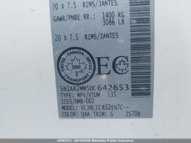Aukcja sprzedaży 2013 Nissan Pathfinder Platinum, vin: 5N1AR2MM5DC642653, numer aukcji: 20263313