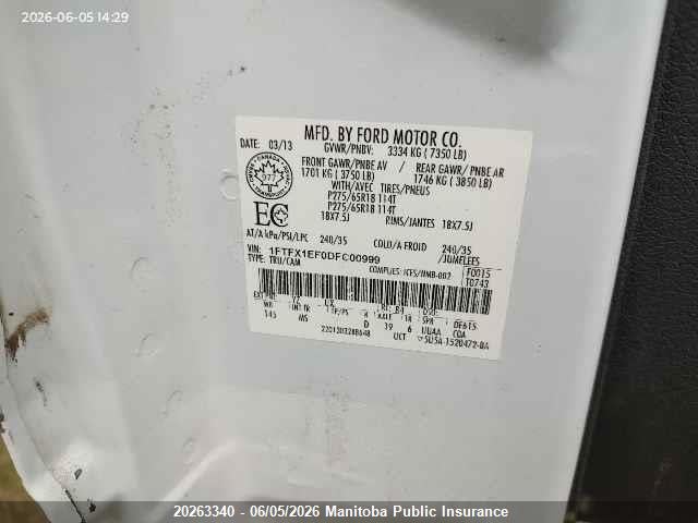 Продаж на аукціоні авто 2013 Ford F150 Xlt Supercab, vin: 1FTFX1EF0DFC00999, номер лоту: 20263340