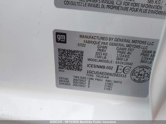 Продаж на аукціоні авто 2022 Chevrolet Silverado 1500 Wt Crew Cab, vin: 1GCUDAED6NZ581515, номер лоту: 20263345