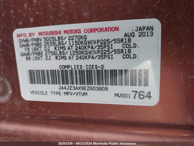 Aukcja sprzedaży 2014 Mitsubishi Outlander Se, vin: JA4JZ3AX9EZ603808, numer aukcji: 20263359