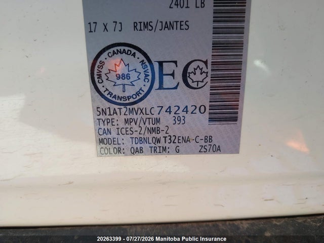 Nissan ROGUE SV 2020 5N1AT2MVXLC742420 Image 8