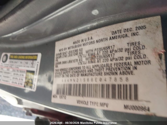 2006 Mitsubishi Endeavor Ls მანქანა იყიდება აუქციონზე, vin: 4A4MN21S66E047858, აუქციონის ნომერი: 20263446