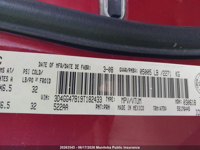 Продажа на аукционе авто 2009 Dodge Journey Se, vin: 3D4GG47B19T182433, номер лота: 20263545