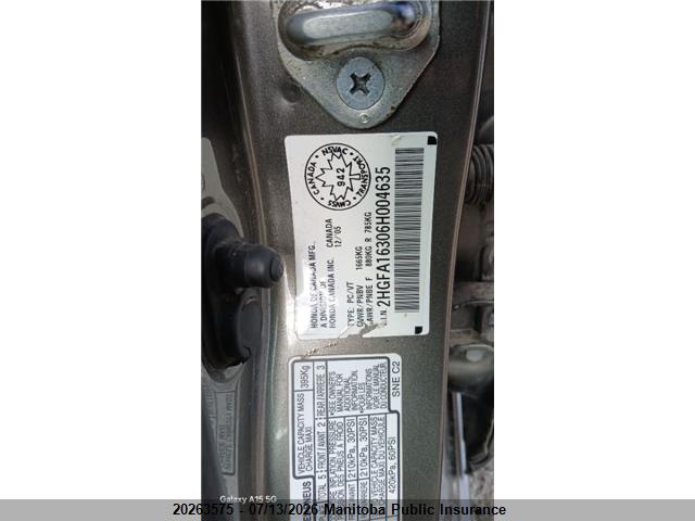 2006 Honda Civic Dx-g მანქანა იყიდება აუქციონზე, vin: 2HGFA16306H004635, აუქციონის ნომერი: 20263575