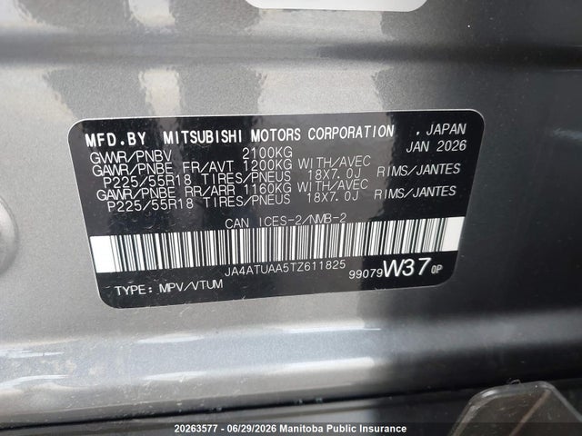 Aukcja sprzedaży 2026 Mitsubishi Eclipse Cross Es, vin: JA4ATUAA5TZ611825, numer aukcji: 20263577