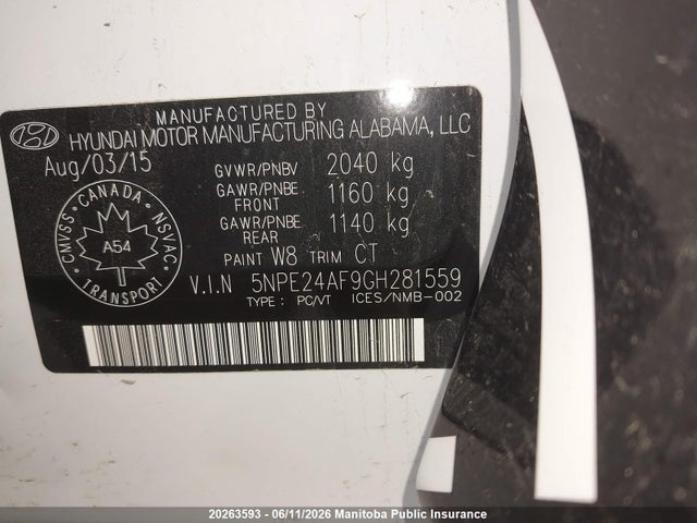 Hyundai SONATA GL 2016 5NPE24AF9GH281559 Image 8
