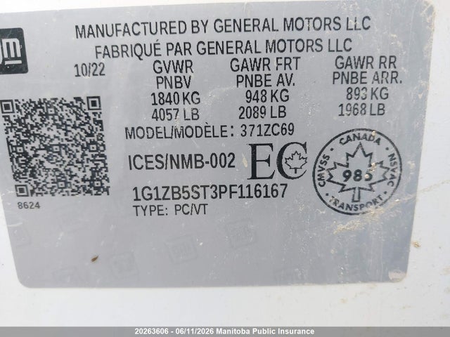 Продаж на аукціоні авто 2023 Chevrolet Malibu Ls, vin: 1G1ZB5ST3PF116167, номер лоту: 20263606