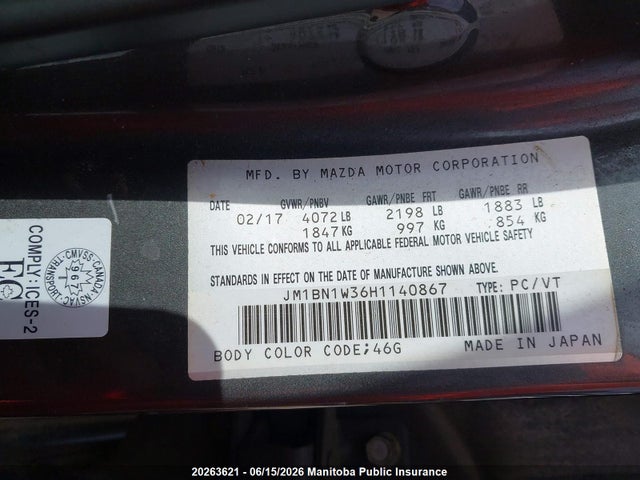 Aukcja sprzedaży 2017 Mazda Mazda3 Gt Sky, vin: JM1BN1W36H1140867, numer aukcji: 20263621