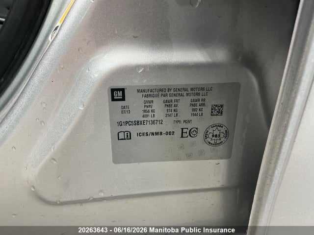 2014 Chevrolet Cruze Lt Turbo მანქანა იყიდება აუქციონზე, vin: 1G1PC5SBXE7136712, აუქციონის ნომერი: 20263643