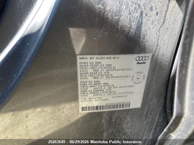 20263649 :رقم المزاد ، WA1VGCFE8DD001136 vin ، 2013 Audi Q7 V6 مزاد بيع