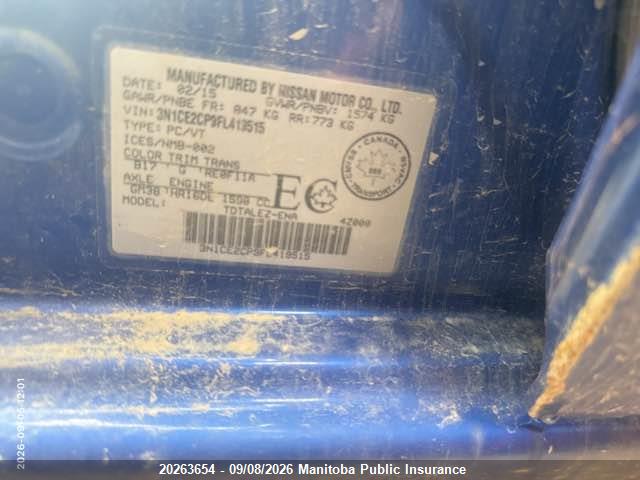 20263654 :رقم المزاد ، 3N1CE2CP9FL419515 vin ، 2015 Nissan Versa Note Sl مزاد بيع