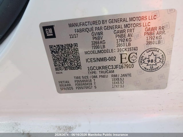 Продажа на аукционе авто 2018 Chevrolet Silverado 1500 Lt Crew Cab, vin: 1GCUKREC3JF167910, номер лота: 20263674