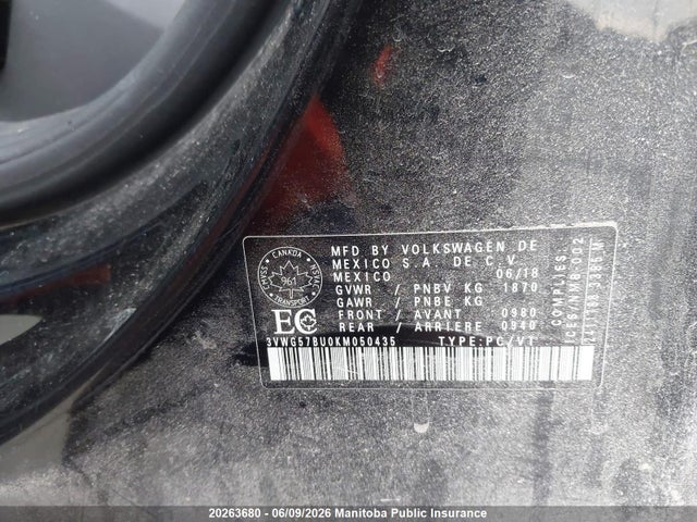 3VWG57BU0KM050435 Volkswagen Jetta 1.4 Tsi