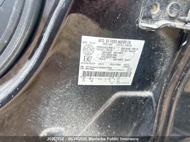 2013 Ford Edge Sel მანქანა იყიდება აუქციონზე, vin: 2FMDK4JC5DBA37993, აუქციონის ნომერი: 20263702