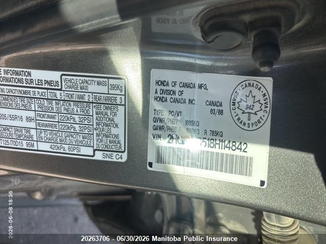 Продаж на аукціоні авто 2008 Honda Civic Lx, vin: 2HGFA16518H114842, номер лоту: 20263706