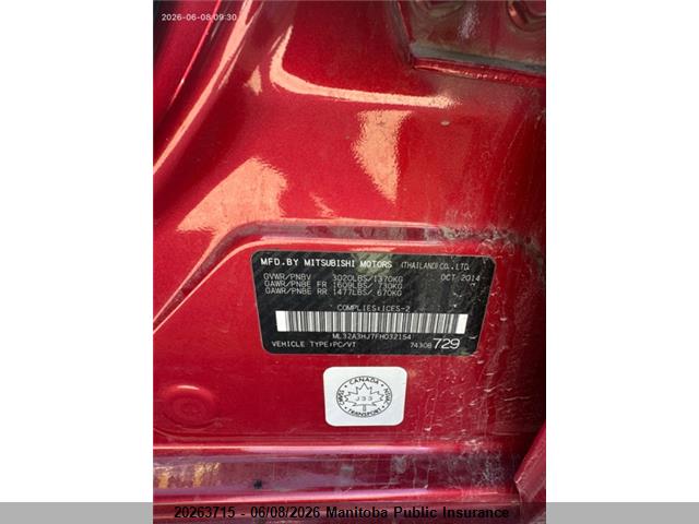 Mitsubishi MIRAGE ES 2015 ML32A3HJ7FH032154 Image 5
