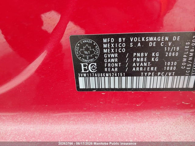 3VW117AU8KM524151 Volkswagen Golf Comfortline 1.8 Tsi 4moti