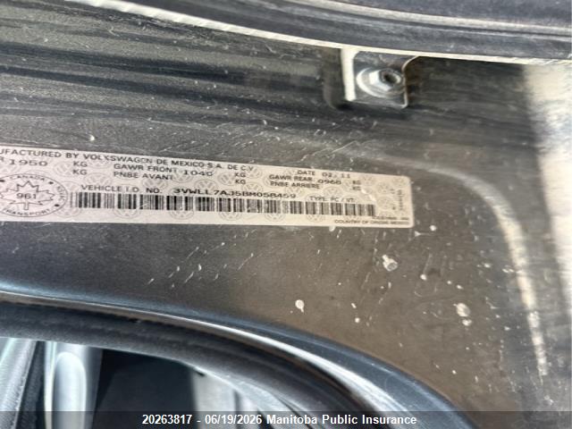 20263817 :رقم المزاد ، 3VWLL7AJ5BM058459 vin ، 2011 Volkswagen Jetta 2.0 Tdi مزاد بيع